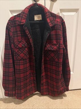 Boston Traders Red & Black Plaid Sherpa-Lined Shirt Jacket